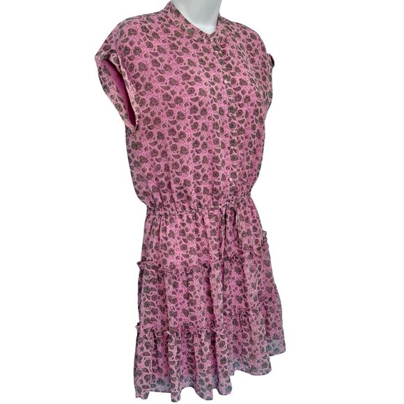 Rebecca Minkoff Pink Black Paisley Ruffle Tiered Ollie Cap Sleeve Mini Dress XS - Picture 10 of 10